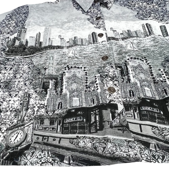 VTG RAAKHEE Sequin Black White City Skyline Button Up Top Women's Size 1X - Picture 9 of 16